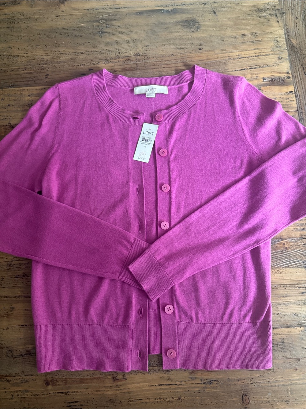NWT! LOFT Pink Crewneck Button-Front Cardigan